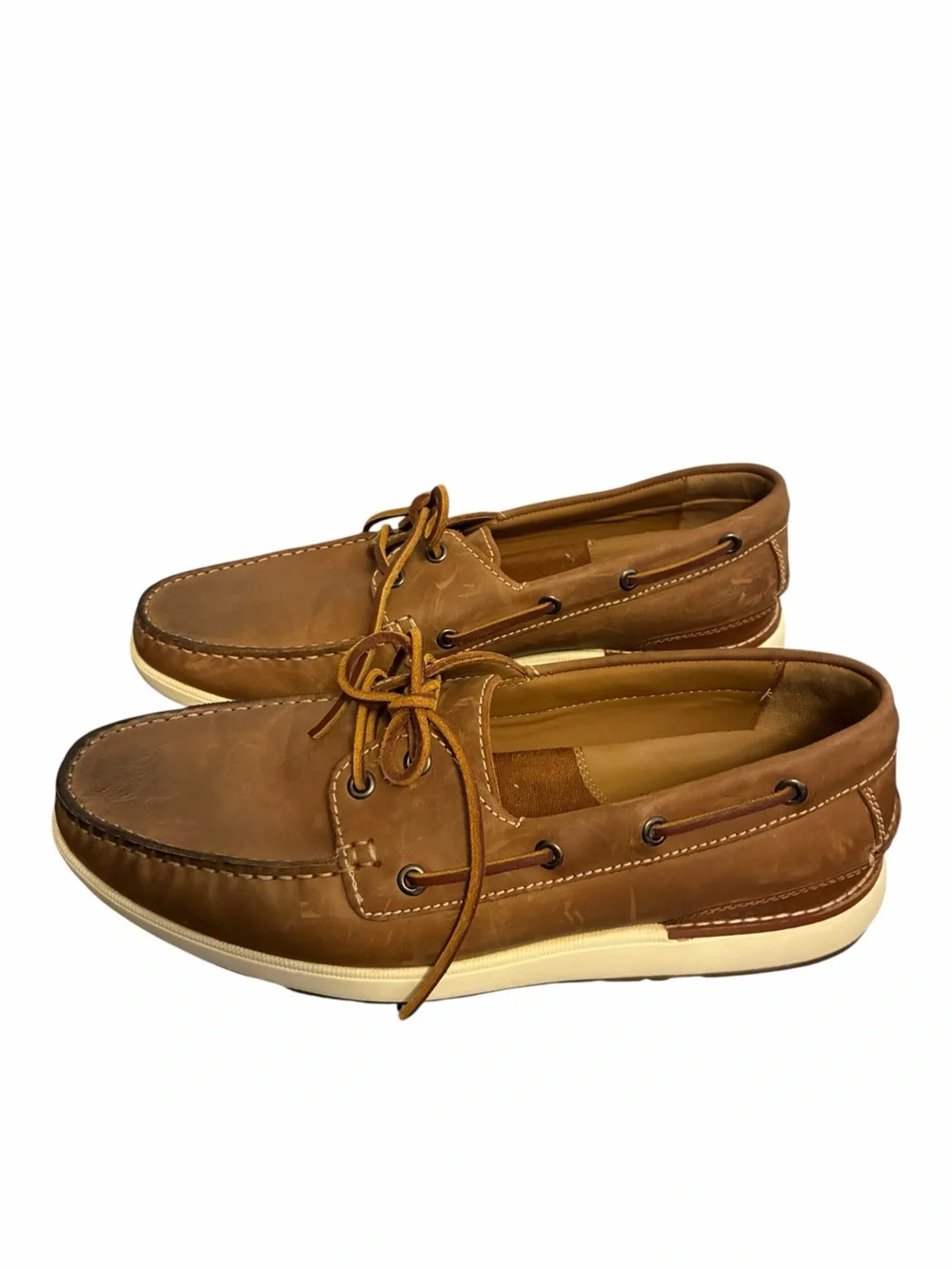 Johnston & Murphy TRUFOAM Sheepskin Leather Boat Shoes Tan Brown Mens 10